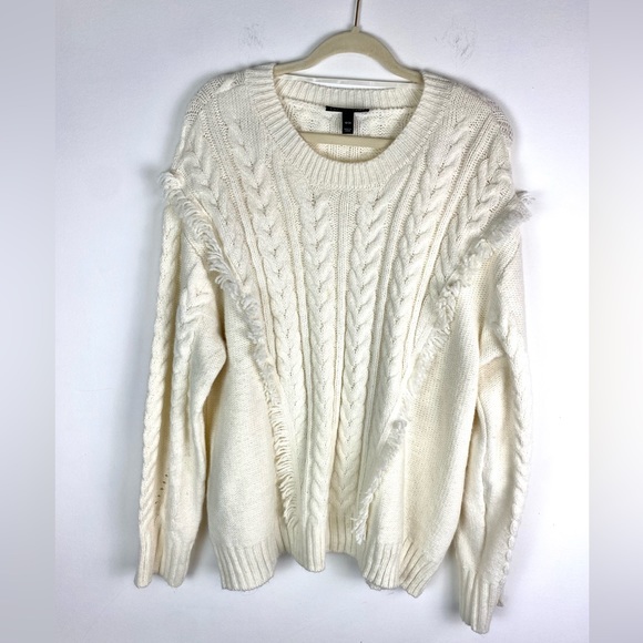 Lane Bryant size 18/20 Ivory Fringe Cable Knit Cozy Fall Pullover Sweater - Picture 5 of 8
